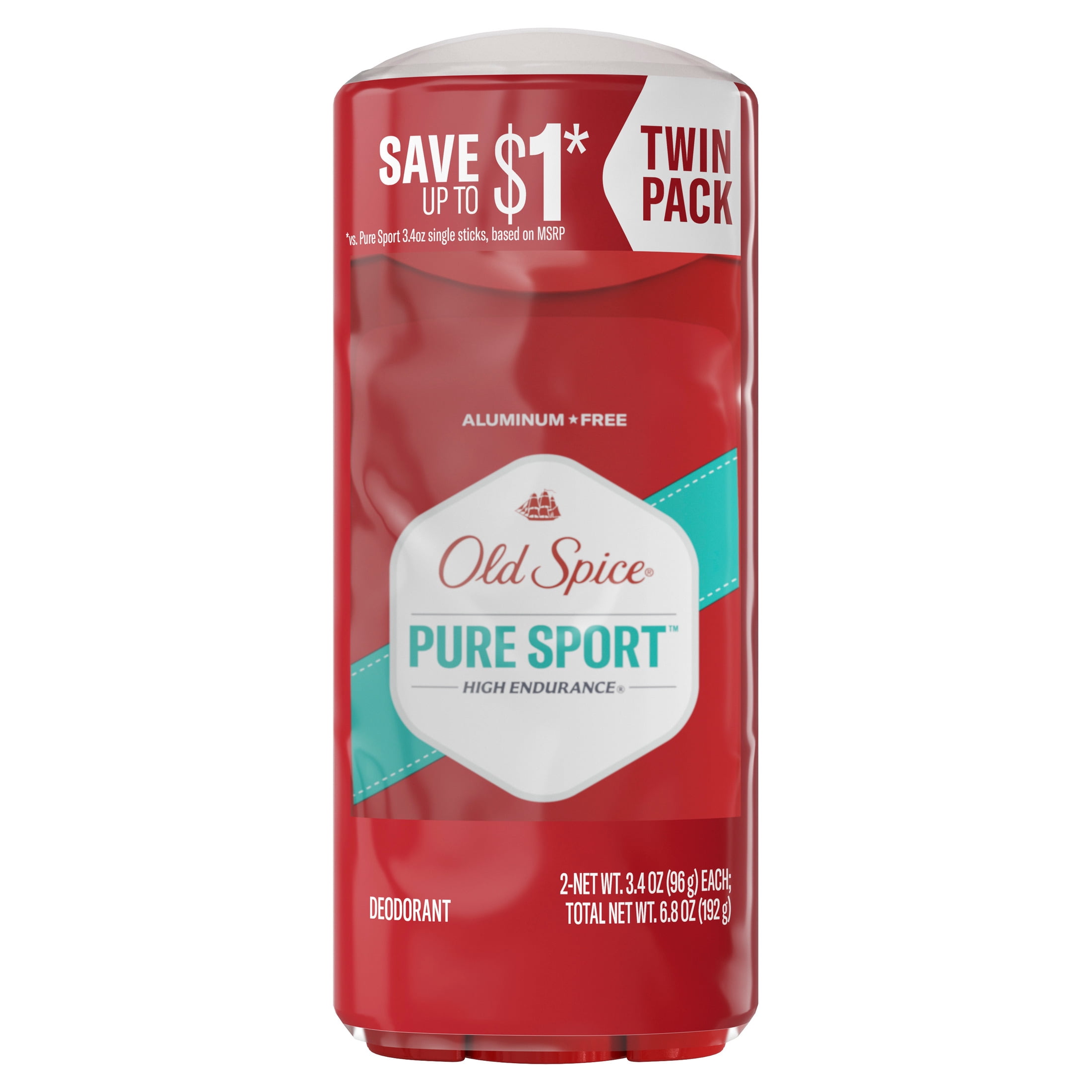 (2 pack) Old Spice Deodorant for Men, Aluminum Free, Pure Sport, 24/7 Odor Protection, 3.4 oz, 2-Pack