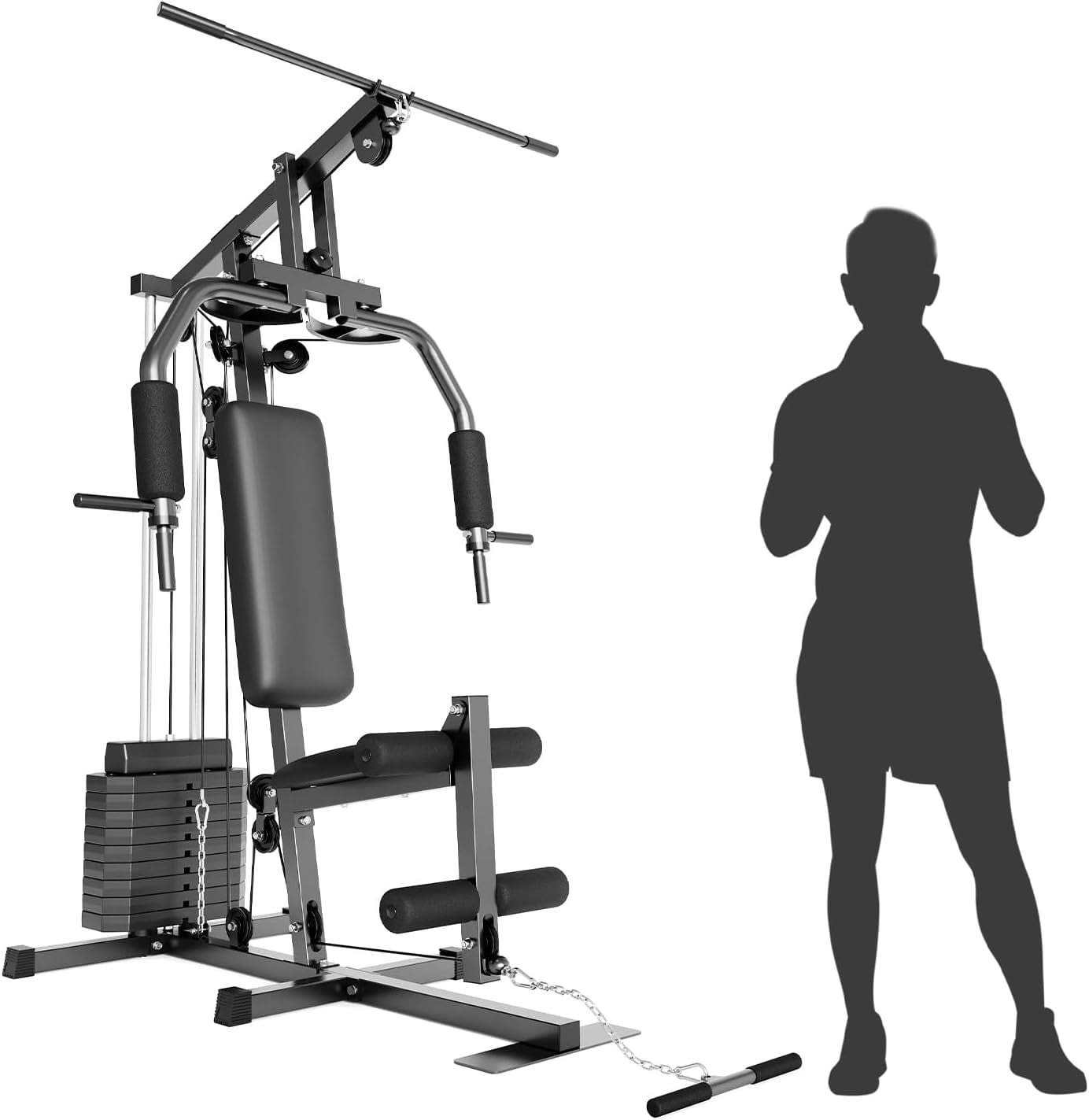 Kojooin Home Gym Equipment with 150LBS Weight Stack, All - in - One Exercise Station for Full Body Training with Preacher Curl Pad and Leg Developer