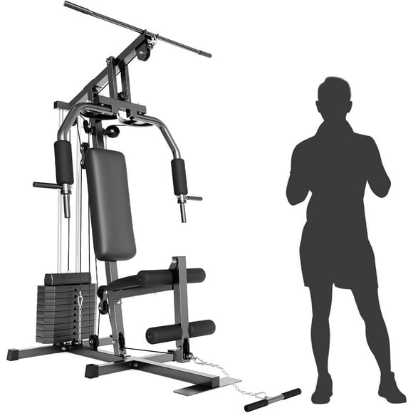 BeesClover Home Gym Equipment with 150LBS Weight Stack, All - in - One Exercise Station for Full Body Training with Preacher Curl Pad and Leg Developer
