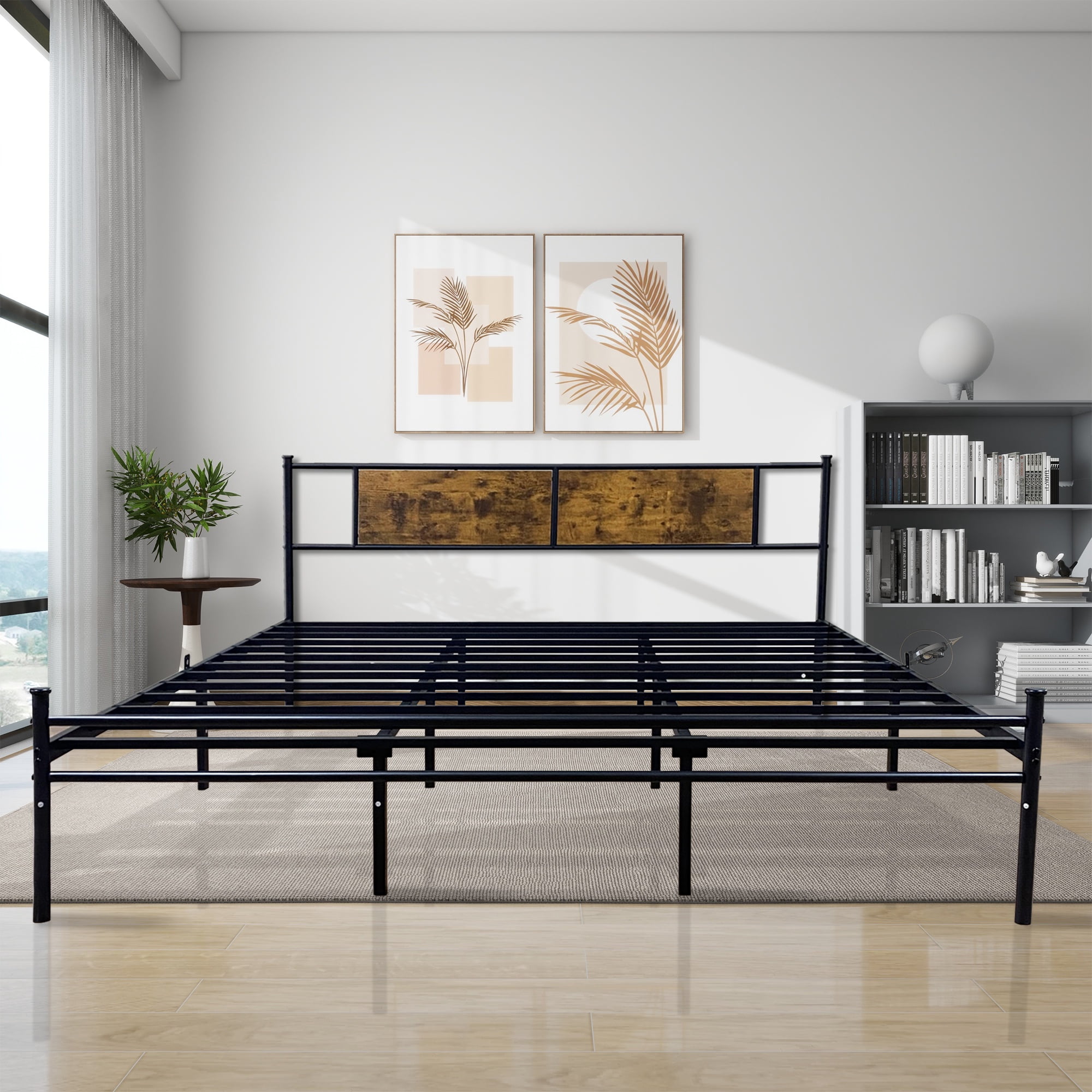 PORKISS King Size Metal Bed Frame with Headboard, Modern Platform Bed Frame, Holds 1000 lb, No Box Spring Needed, Suitable for Adult, Black