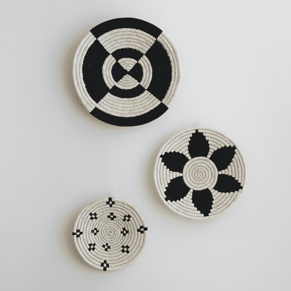 Bohovana Wall Decor Baskets, Handwoven, Off-White and Black, Set of 3