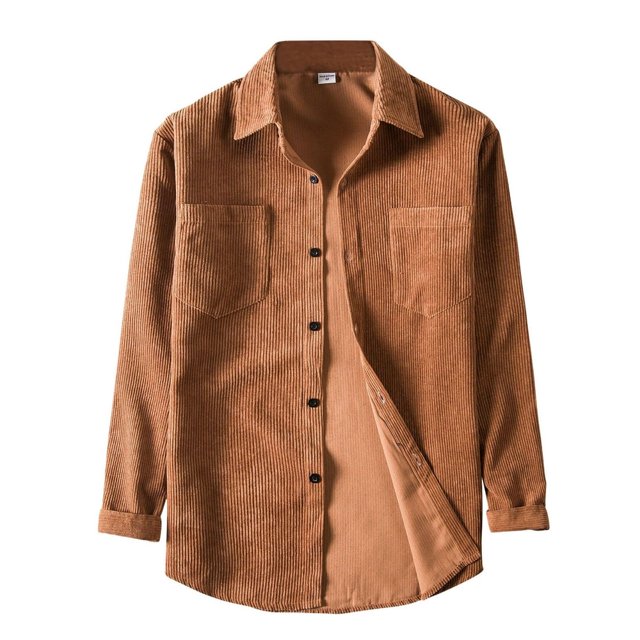 POINTERTECK Chemise Décontractée en Velours Côtelé pour Hommes Manches Longues Poche Col Rabattu