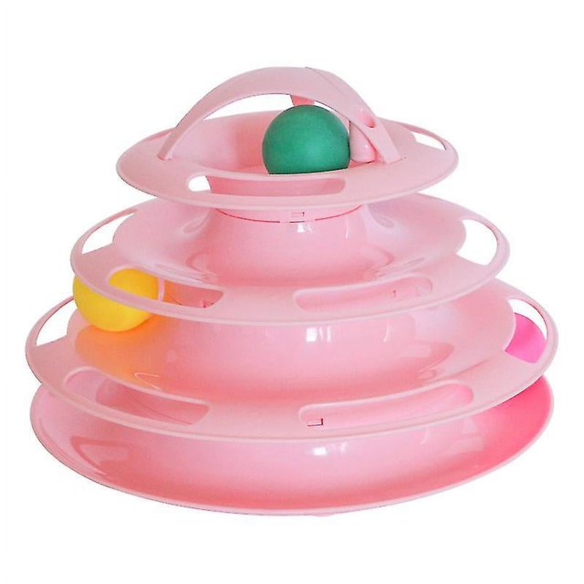 (Color rosa) Juguetes para gatos 2 en 1, juguete de laberinto para gatos de 4 capas, juguete de bolas de juego para gatos gatitos, juguete interactivo para gatos con hierba gatera, campanas y plumas