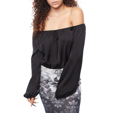 - Off Shoulder Puff Sleeves Blouse-S-Black