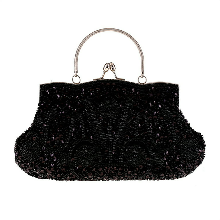 Black pearl purse clutch, bag with Velvet fabric, Sequin work, pearls and  royal look for Wedding, Evening Party and Ethnic wear.
