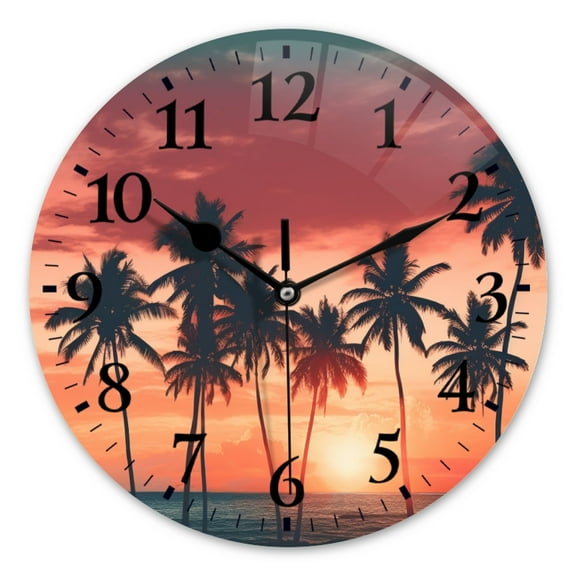 Battery Operated Analog Wall Clocks Non-Ticking Silent Modern Clock Decorative for Home,Office-Tropical Beach With Palm Trees Against Sunset Sky Background(10inch)