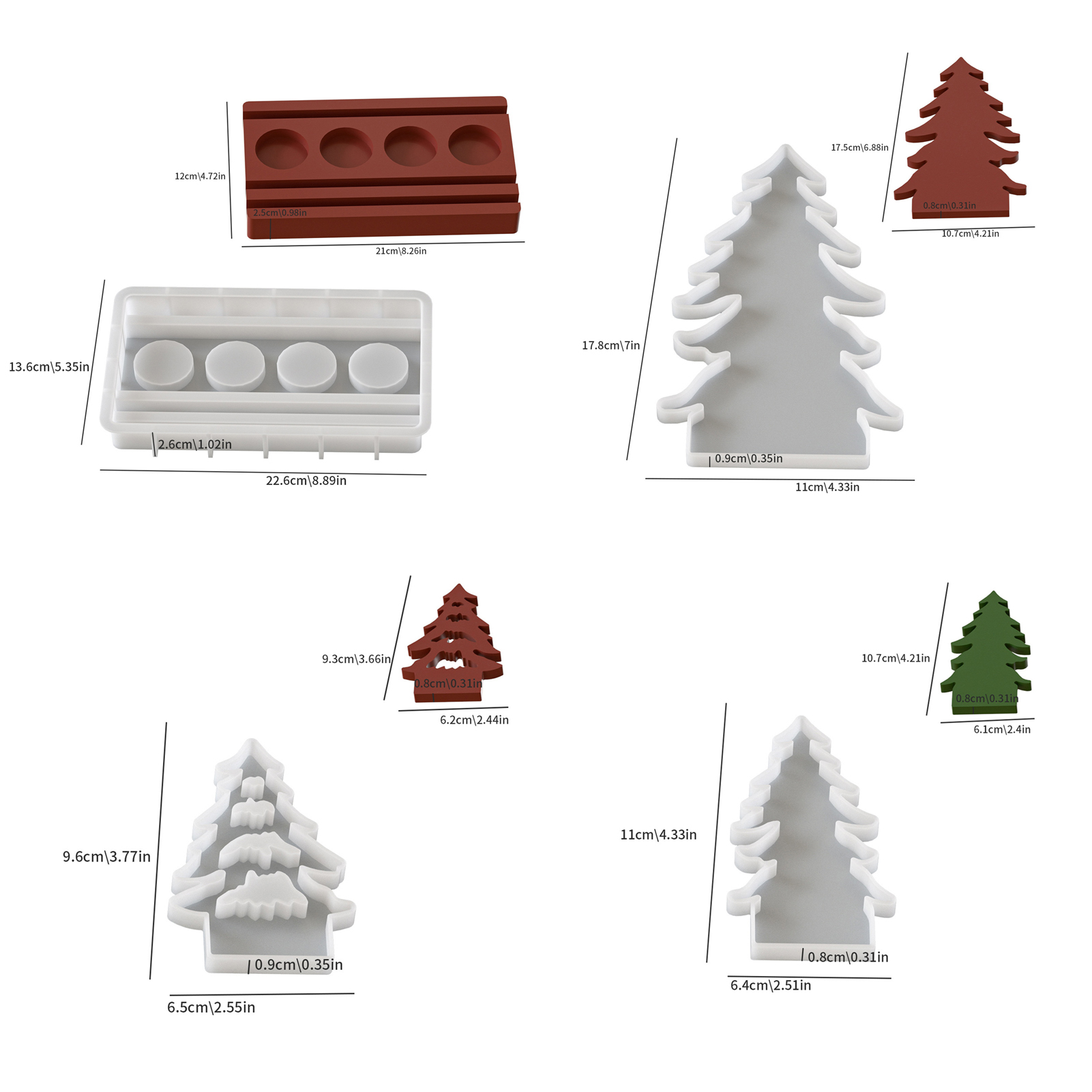 OIUR 7Pcs Silicone Molds Eco-friendly Easy to Clean Reusable Christmas Candle Holder Casting Moulds Party Supplies for DIY