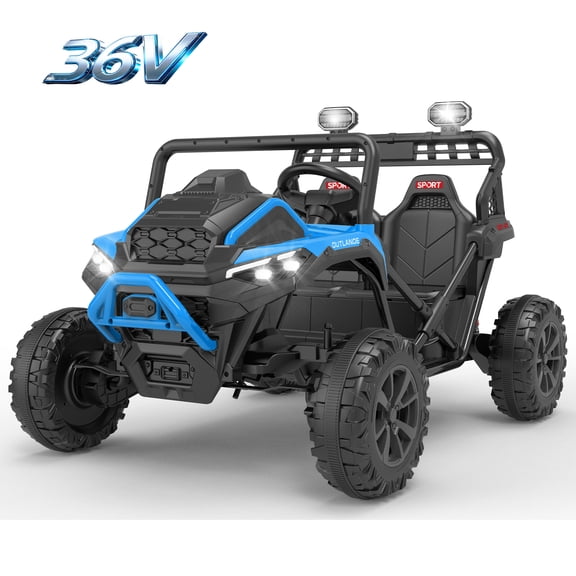 36V 2 Seater Ride on Cars, 600W Kids Electric Car, Powered Ride on Toys for Big Kids w/ 4 Wheels Spring Suspension, Bluetooth, Music, Metal Frame, 4-8MPH Speed - Blue