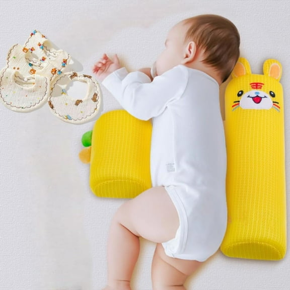 Baby Side Lying Wedge-Shaped Adjustable Soft and Breathable Portable Bed (Randomly Gifted with a Drool Towel as a Gift for The Baby) (Yellow)