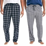 Nautica Men's cozy 2 Pack Fleece Sleepwear Pants Black (Black Plaid / Gray & White Plaid)- SMALL