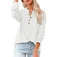 thumbnail image 2 of Womens Plain Tshirts Long Sleeve Going Out Tops for Women Fall V Neck Loose Solid Summer Stitching Blouses Dressy Casual White 2XL, 2 of 7