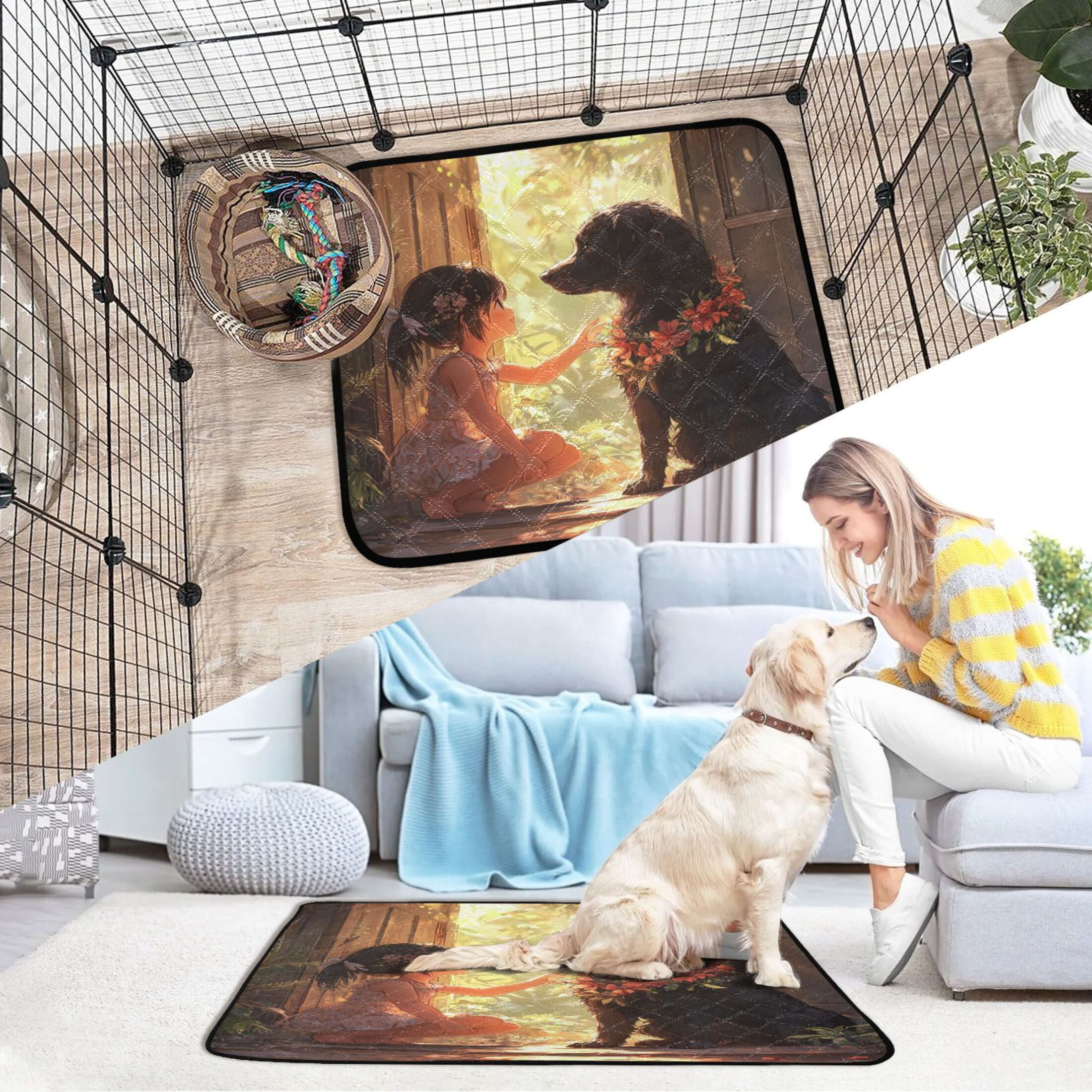 Qxltty Black Dog with Lass Cat litter Pads Pet Set of 3 Diaper Mats Center Anti-leakage Layer Absorbent Soft and Comfortable