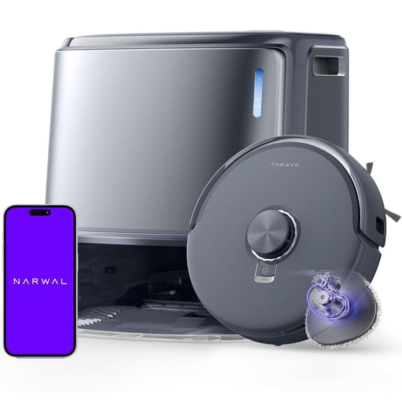 Restored NARWAL Freo Z10 Ultra Robot Vacuum and Mop Combo, Dual RGB Cameras and Chips, AI Avoidance, 8N Corner to Edge Deep Cleaning, Dry-Wet Separation, 18000Pa, Hot Water Wash & Self-Emptying, Gray (Refurbished)