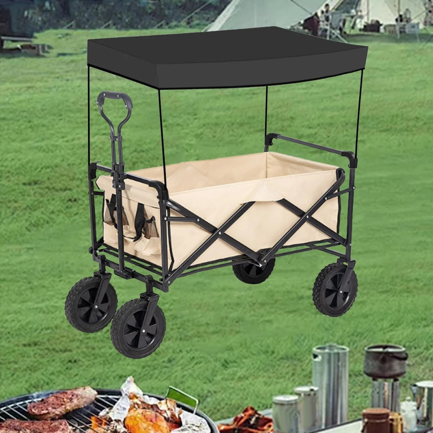 Universal Awning Canopy for Garden Wagon, Sun Shade Cover Attachment with Water-Resistant 600D Oxford Fabric, Easy Setup for Cart Trolley, Camping, Picnic, Outdoor Use