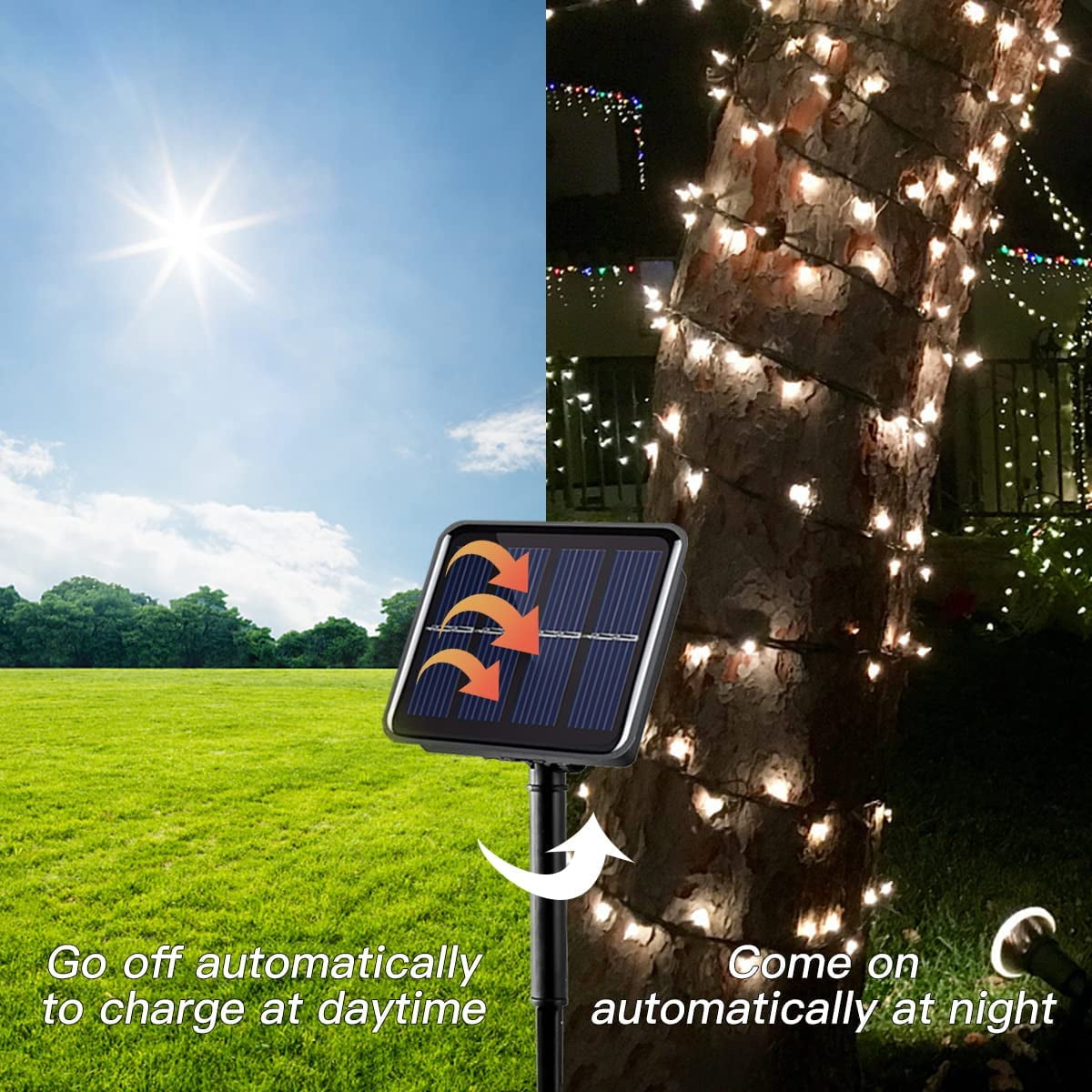 GooingTop 2 Pack Solar Outdoor String Lights,Total 104.6FT 320LED Solar String Lights Outdoor Waterproof,8 Modes Solar Tree String Lights for Outside Xmas Patio Backyard (Cool White)