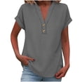 thumbnail image 2 of Gamivast Linen Linen Blouses for Women Dressy Casual Split V-Neck Basic Tees Short Sleeve Summer Shirts Solid Color Simple Work Wear Outfits, 2 of 9