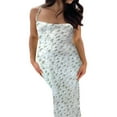 thumbnail image 2 of Robe Moulante Longue Maxi Sans Manches pour Femmes à Imprimé Floral, Bretelles Spaghetti, Découpes, Dos Nu, 2 of 7