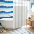 thumbnail image 4 of No Hook Shower Curtain with Built-in Rings - Sage Green Vintage Striped Washable Waterproof Fabric Bathroom Curtains for Hotel,Rentals, Stall 36 X 72 Inch , Abstract Modern Geometric Art, 4 of 8