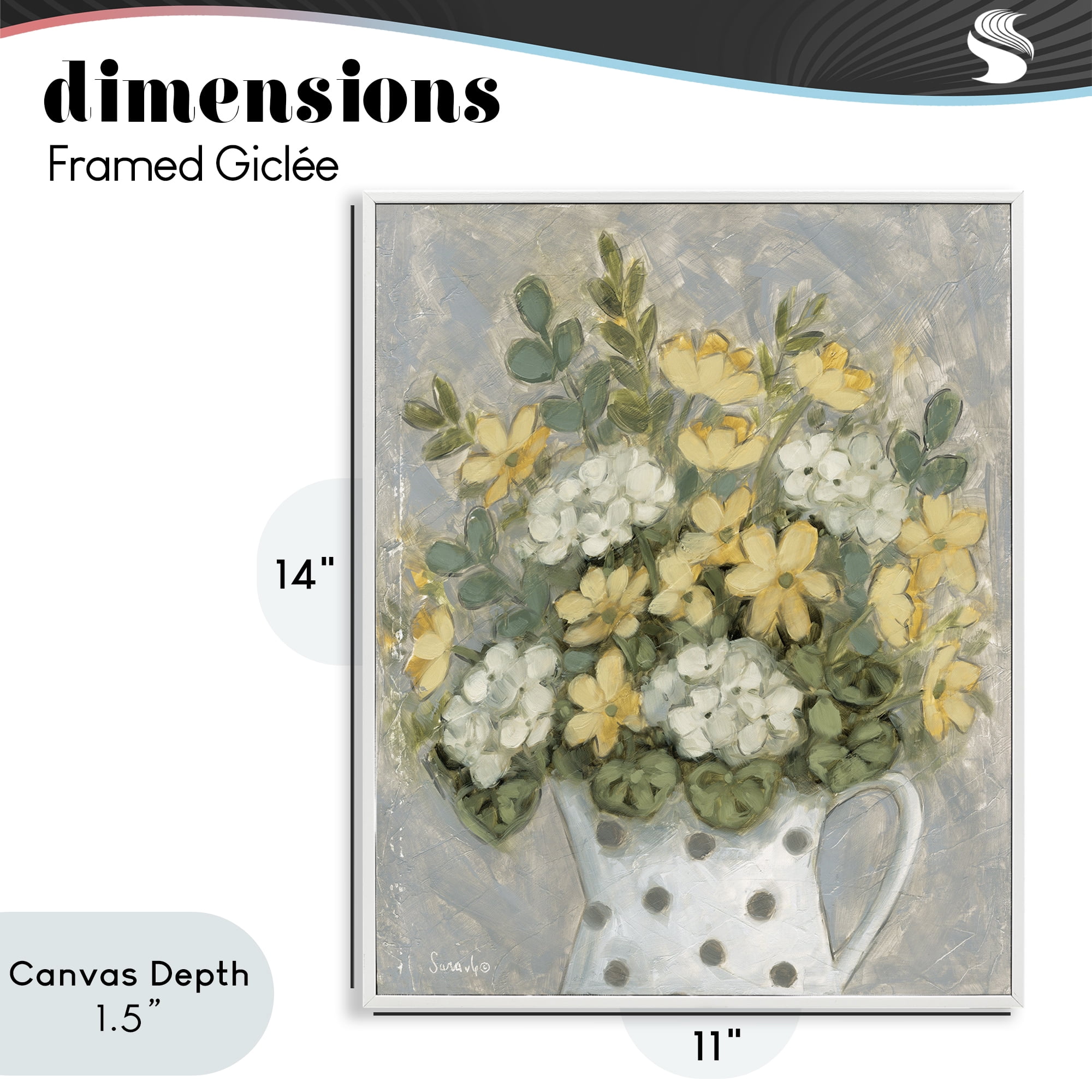 Stupell Industries Farm Fresh Bouquet Dotted Vase White Framed Giclee Art, design by Sara G. Designs