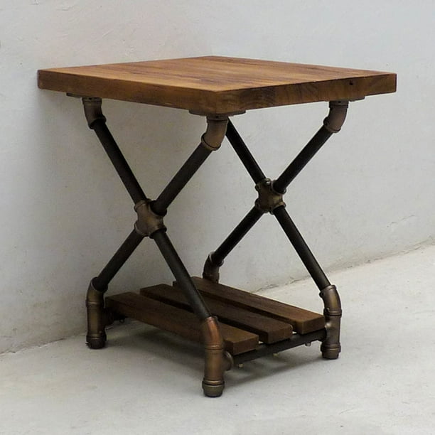 Houston Industrial Vintage Pipe SideEnd tableBedroom Night Stand Metal with ReclaimedAged