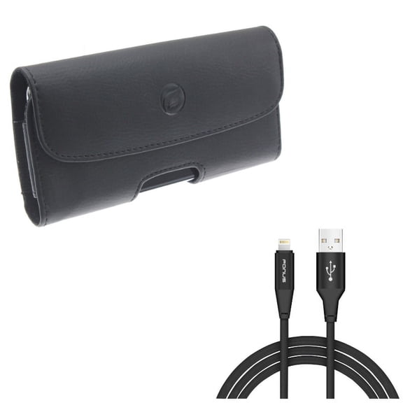 Leather Case Belt Clip w Charger Cord 6ft USB Cable for iPhone XS Max/8 PLUS/7 Plus/6S Plus/6 Plus - Holster Cover Loops Pouch Carry and Power Wire Braided Long Sync