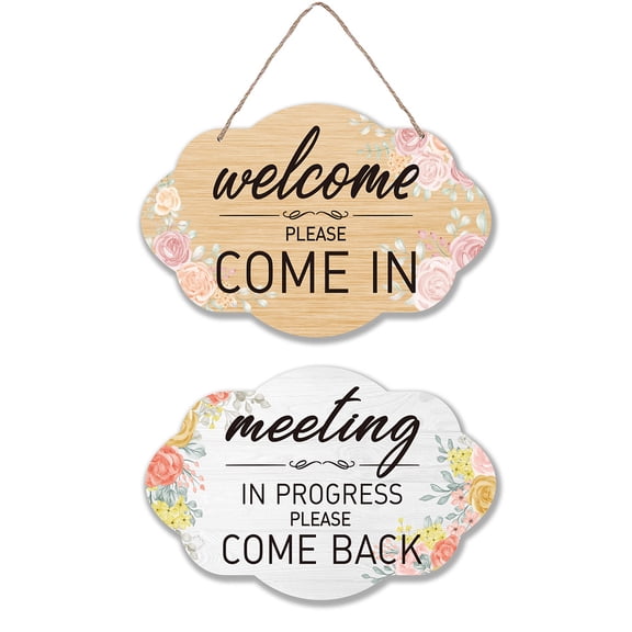 Welcome and Meeting Wood Sign Office Hanging Wood Wall Decor Decorative Double Sided Wooden Signs Meeting In Progress Wall-mounted Hanging Wood Signs