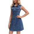 thumbnail image 4 of INSPIRE CHIC Women's Denim Dress Sleeveless Collared Button Down Chic Short Jean Dresses M Dark Blue, 4 of 6