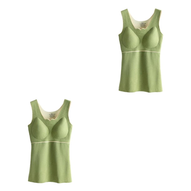 Sonducket Ropa interior térmica para niña, parte gruesa de alta elasticidad para mantener el calor, chaleco de fibra acrílica Verde L 2piezas