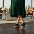 thumbnail image 2 of Cushionaire Wisdom Womens Suede Sandals | Genuine Leather Slides with Cutout Strap | Slip On Cork Footbed Slide Sandals for Women, 2 of 13