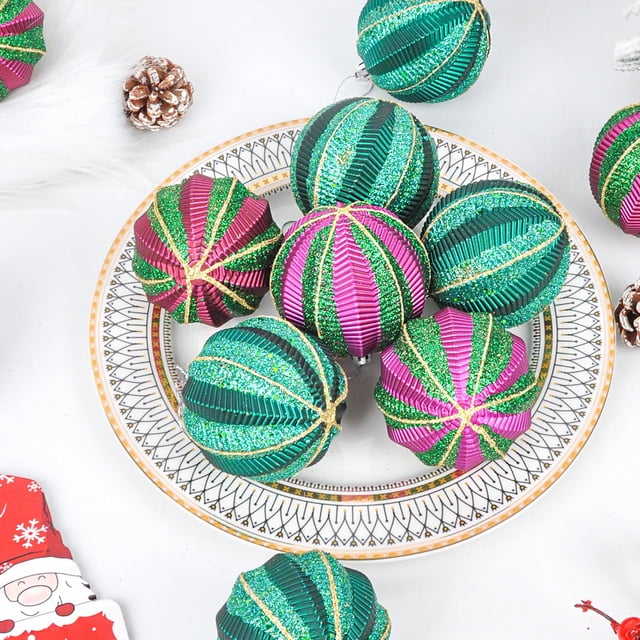 Set de adornos para el baile de Navidad | Bolas huecas de plástico en polvo multicolor y pintadas | Colgante para decoración del árbol de Navidad | Colgado duradero | 24x22x8 cm | Color vibrante y