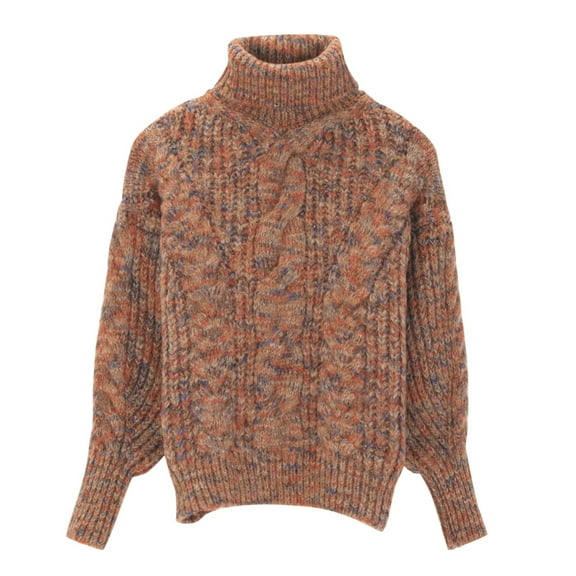 Duoif Sweaters for Women Trendy Women's Autumn and Winter High Collar Mixed Color Flower Wool Pullover Long Sleeve Knitted Sweater Women's Sweaters Womens Tops B