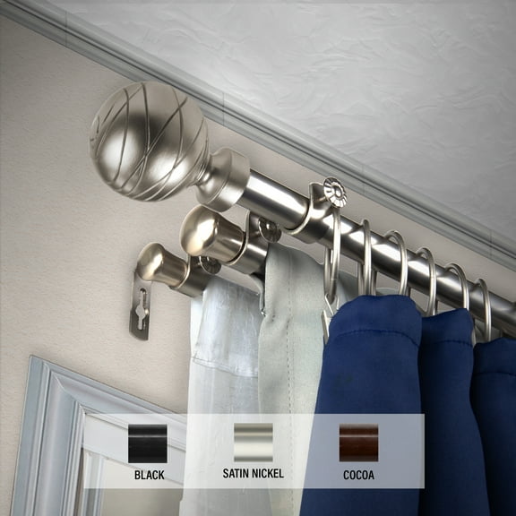 Domovina Phoebe 13/16" Triple Curtain Rod-Color:Satin Nickel,Size:120-170"