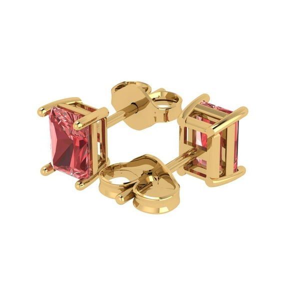 1.0 Ct Emerald Cut Studs Red Natural Garnet 14K Yellow Solid Solid Gold Everyday Dainty Earrings Push Back