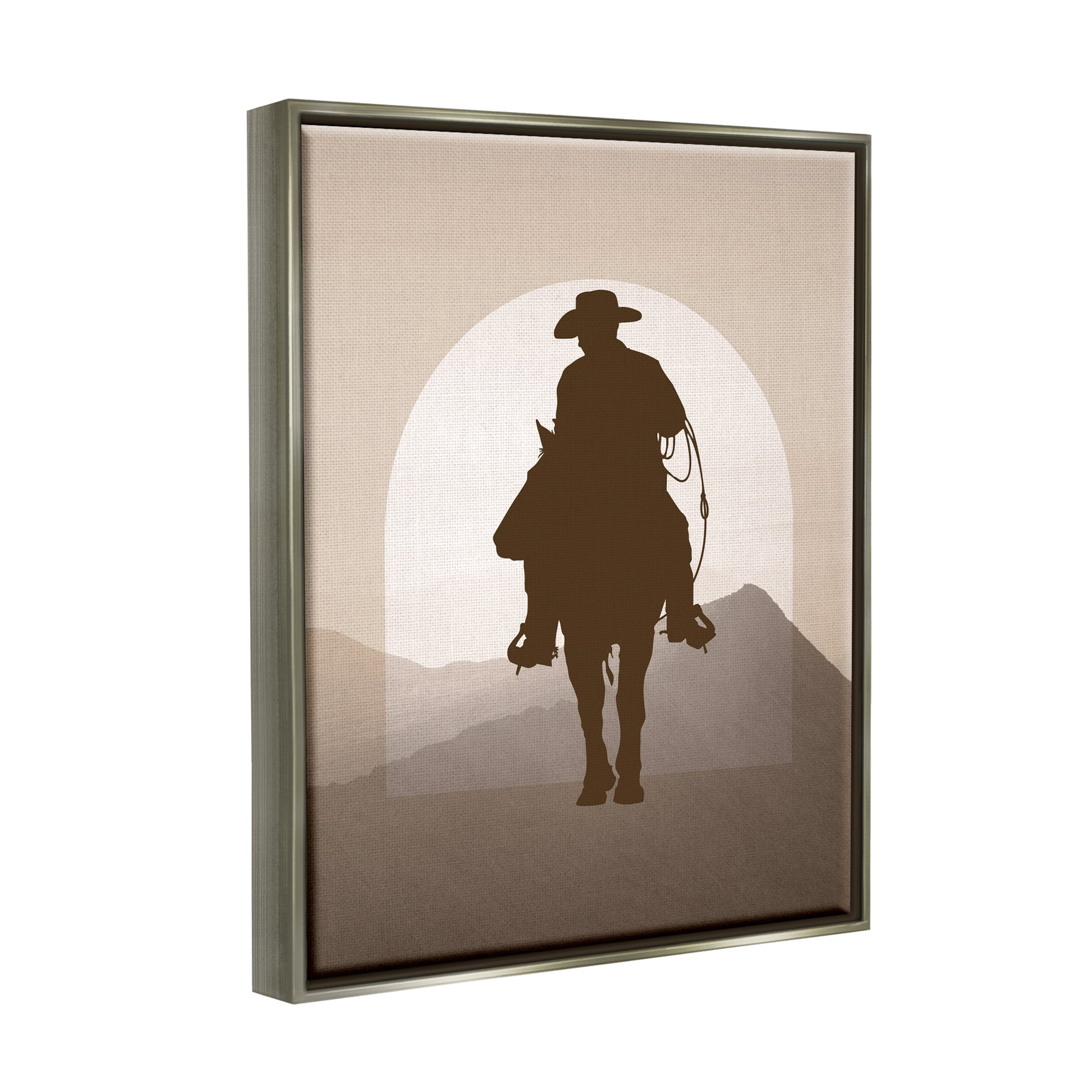 Stupell Industries Cowboy & Desert Dunes Animals & Insects Painting Gray Floater Framed Canvas Art Print Wall Art, 25 x 31