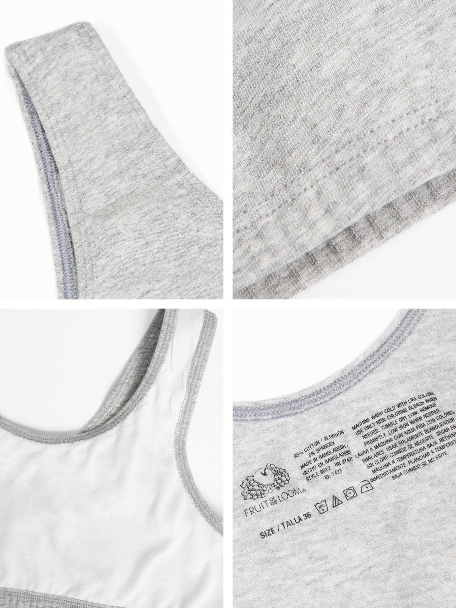 Fruit of the Loom Women's Tank Style Cotton Sports Bra, 3-Pack, Style 9012