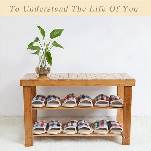 UBesGoo Wood Color 3-layer Tiers Bamboo Shoe Rack Bench