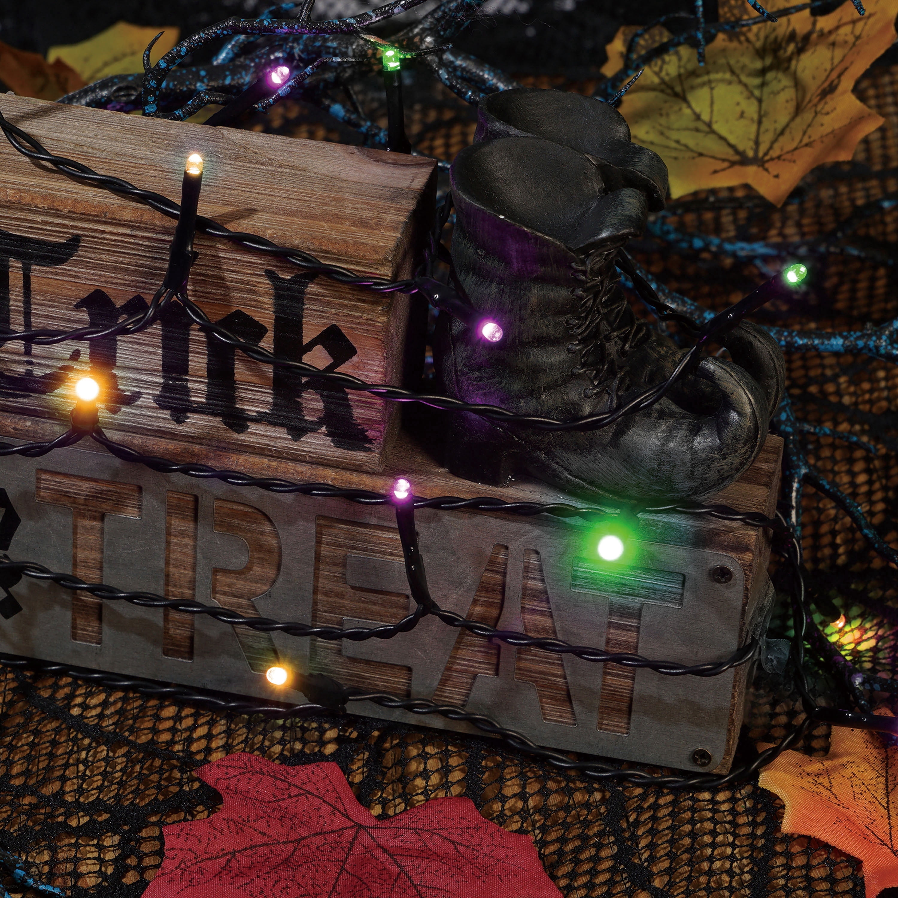 Indoor/Outdoor 100-Count Battery-Operated LED 8-Function Micro String Lights, Multicolor, 33', Halloween by Way To Celebrate