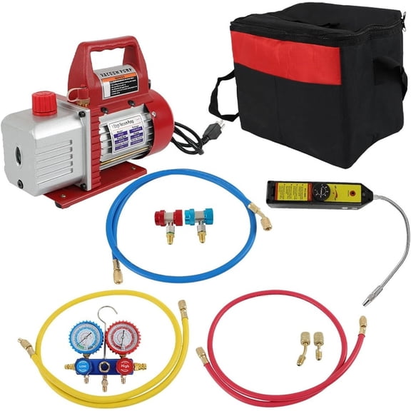Vacuum Pump 110V 4CFM 1/3HP Single Stage Air Vacuum Pump with Gauge Kit Fit for Air Conditioning Installation and Maintenance