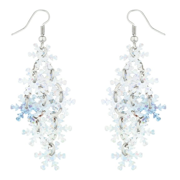 Lux Accessories Silver Tone Multiple Layered Snowflakes Glitter Earrings