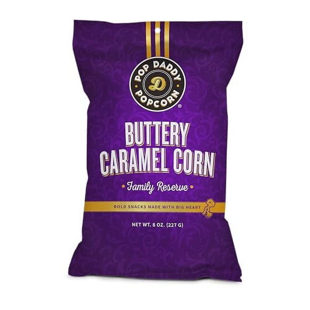 Pop Daddy Flavored Popcorn Gourmet, Buttery Caramel Flavor, Hand Seasoned Kernels Gluten Free Popcorn Snacks, 8oz Individual Bags, 3 Pack