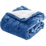 Pleated Sherpa Comforter Set 3-Piece Reversible Comforter Set Full/Queen Navy Blue