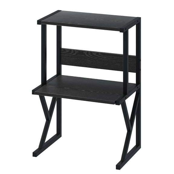 Desktop Printer Stand with 3 Tier Wood Storage Shelves,Under Desk Printer Table,Multi-Purpose Home Office Desk Organizer for Fax Machine, Scanner (Black)