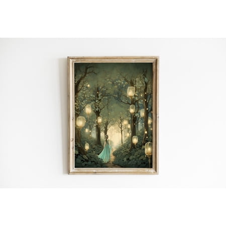 Enchanting Princess in Magical Forest Wall Art Home Decor, Unframed Paper Poster 8x10in