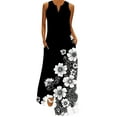 thumbnail image 2 of YANHAIGONG Boho Dresses for Women 2025, Sunmmer Floral Maxi Dress V Neck Sleeveless Vintage Ruffle Flowy Beach Dress with Pocket ,Casual Flowy Maxi Beach Dresses, 2 of 5
