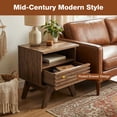 thumbnail image 3 of Nightstands Set of 2, Fluted Night Stand with Drawer, Mid Century End Table for Bedroom, Bedside Table with Open Shelf, Dark Walnut, 3 of 7