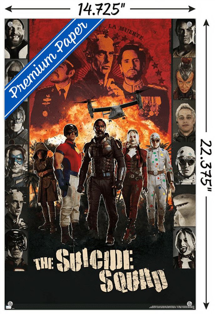 DC Comics Movie The Suicide Squad - Battle Group Wall Poster with Pushpins, 14.725" x 22.375"