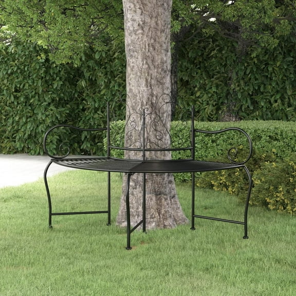 vidaXL Tree Bench 59.1" Black Steel