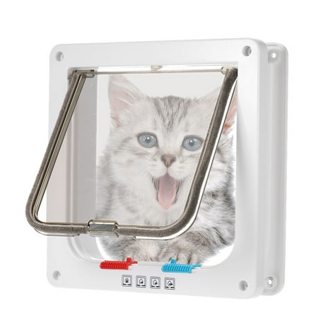 Dog Door Small Middle 4 Way Locking Cat Flap Wall Mount Pet Door For Pets Safe White