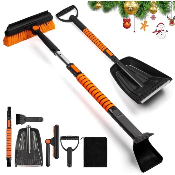 NFJOY Snow Shovel，42″ Extendable Ice Scraper for Car Windshield，5 in 1 Adjustable Snow Brush Emergency Tools with 360° Pivoting Brush Head Snow Scraper for Cars, Trucks, SUVs, Camping Outdoor Use