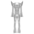 thumbnail image 4 of Moggemol Womens 70s Rave Outfits Shiny Metallic Bell Bottom Alien Jumpsuit Silver 3XL, 4 of 4